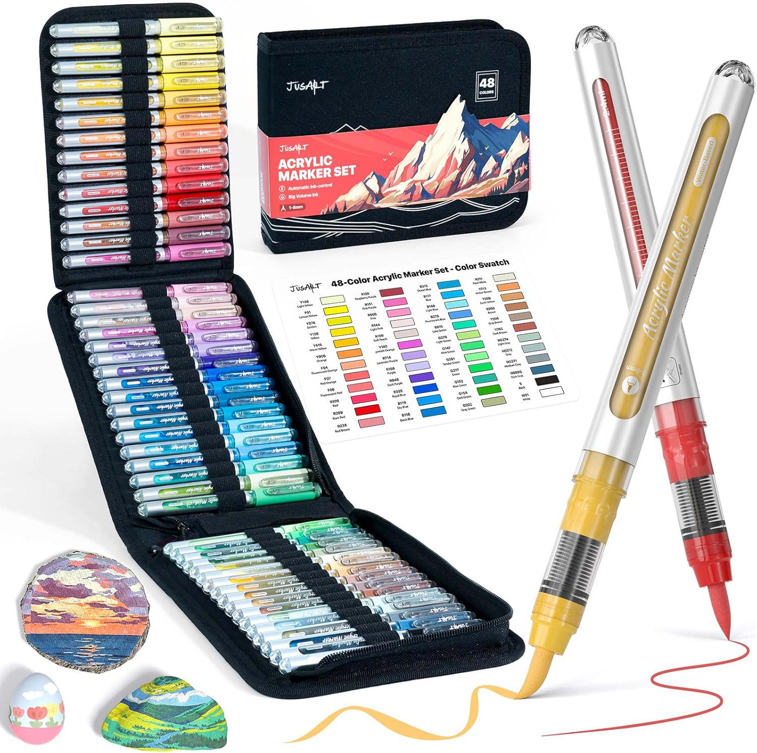 JusArt 48-Color Acrylic Paint Markers Set