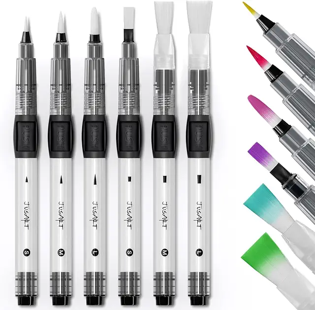 JusArt Water Brush Pens – 6-Pack